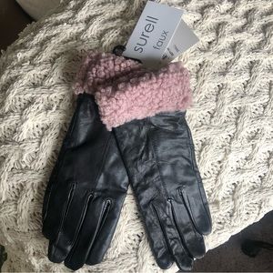 Soft & cozy beautiful Surell leather gloves with Sherpa cuff trim new with tags!